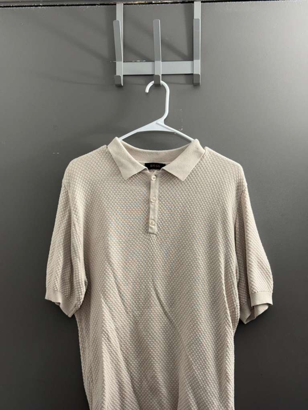 BOSS Men's Light Beige Textured Polo